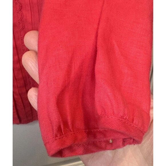 Soft Surroundings Pink Linen Roll Tab Sleeve Button Down Pleated Blouse Sz M - Picture 4 of 11